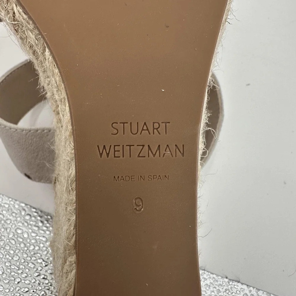 Stuart Weitzman Wedge Sandals Womens Size 9‎ Taupe Suede Espadrille Ankle Strap